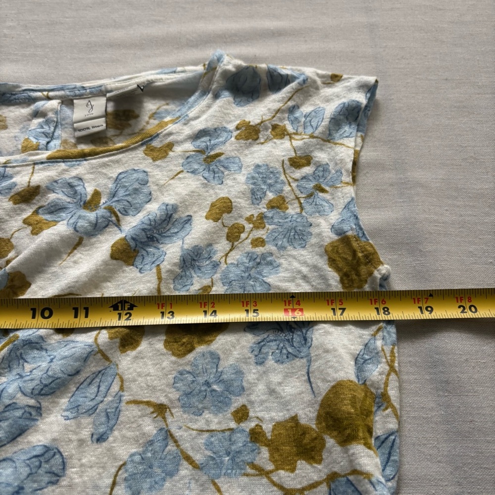 Joie Floral Print 100% Linen Top Blue M | Lightweight Feminine - Picture 4 of 5
